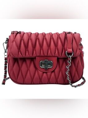 BADGLEY MISCHKA Dark Red Puff Quilted  X-body Bag - NWT
